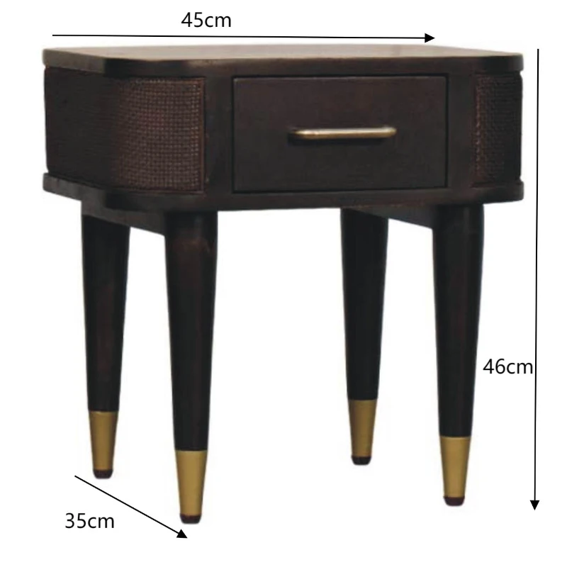 Solid Mango Wood Belmont Bedside Cabinet with Spacious Drawer and Hand-Finished Details, Table for Bedroom, 35L x 45W x 46H cm, Brown