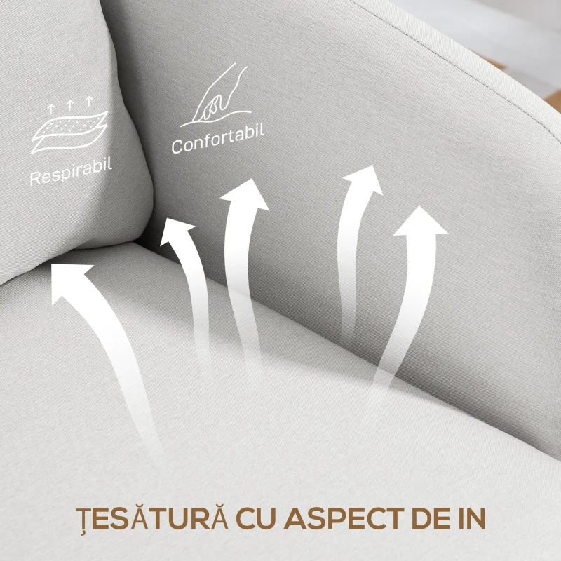 HOMCOM Fotoliu Modern pentru Living din Țesătură cu Șezut Larg și Gros, Crem