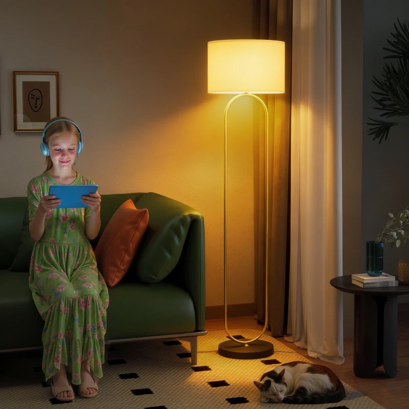 HOMCOM Candeeiro Abajur em Linho Soquete E27 Estilo Moderno Interruptor No Pé para Sala e Quarto 156 cm Dourado