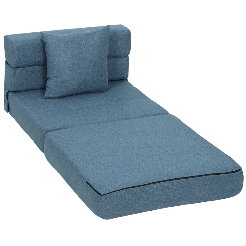 HOMCOM PPoltrona 2 em 1 Sofá Cama Individual com 1 Almofada com Capa Removível Tecido 70x70x61 cm Azul Escuro