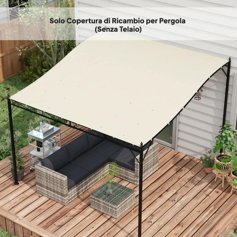 Outsunny Telo di Ricambio per Pergola da Giardino 2.5x3 m con 8 Fori di Drenaggio, in Poliestere, 297x243 cm, Beige