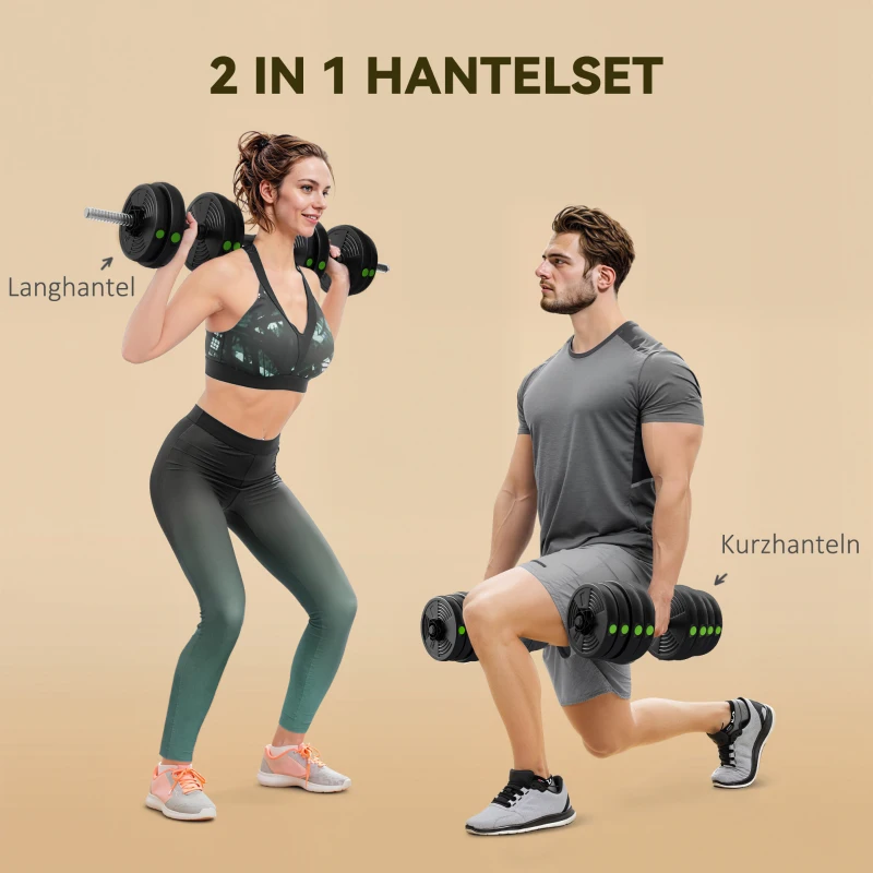 SPORTNOW 2-in-1 Hantel-Set, Lang- & Kurzhantel, 30 kg, rutschfest, bodenschonend, Schwarz/Grün