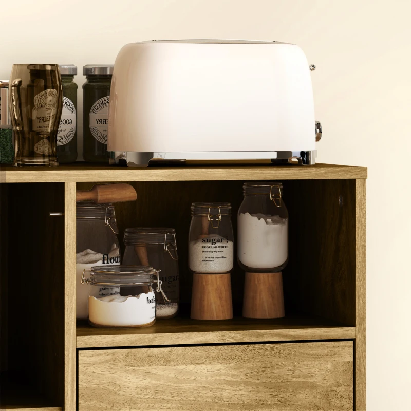 HOMCOM Aparador de Arrumação para Sala com 2 Gavetas Compartimento Aberto e Prateleira Ajustável 80x40x78 cm Natural