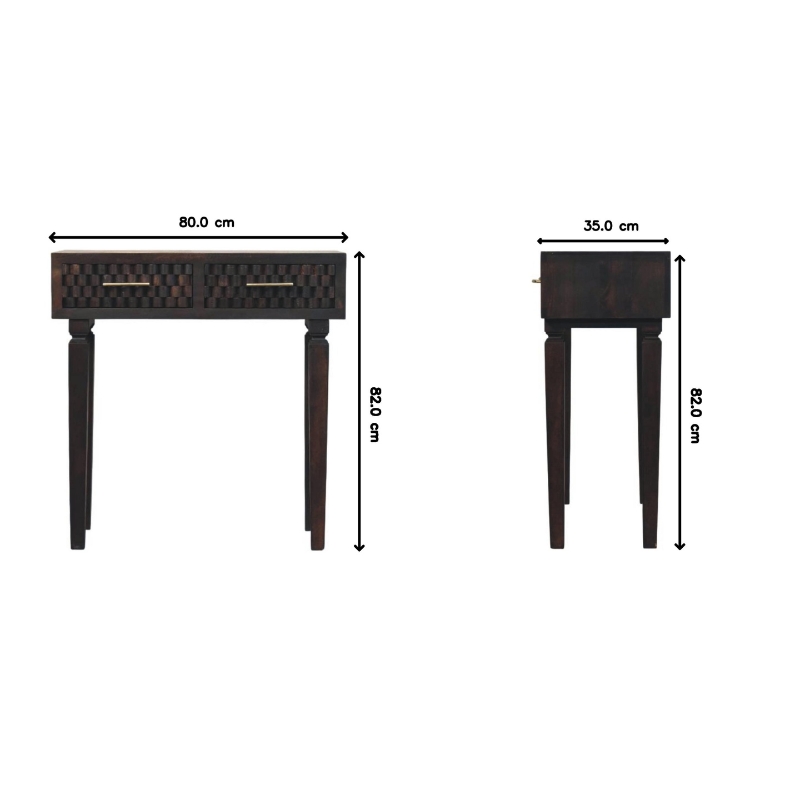 Solid Wood Arno Console Table with 2 Smooth-Gliding Drawers, Handcrafted Bedside Table with Mango Wood, 35L x 80W x 82H cm, Brown