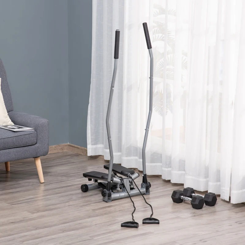 HOMCOM Stepper com Guiadores Extensores Aparelho Fitness com Ecrã Lcd Multifunções Aço Abs 54x40x135 cm Preto e Prata