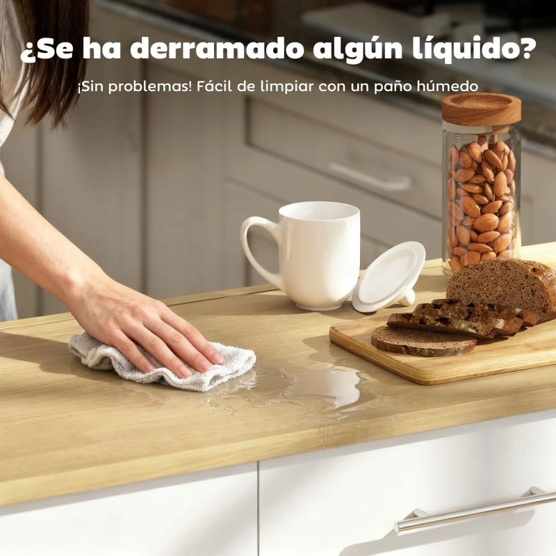 HOMCOM Isla de Cocina con Ruedas Encimera Plegable 2 Puertas con Cierre Suave Bandeja Extraíble 2 Cajones Blanco