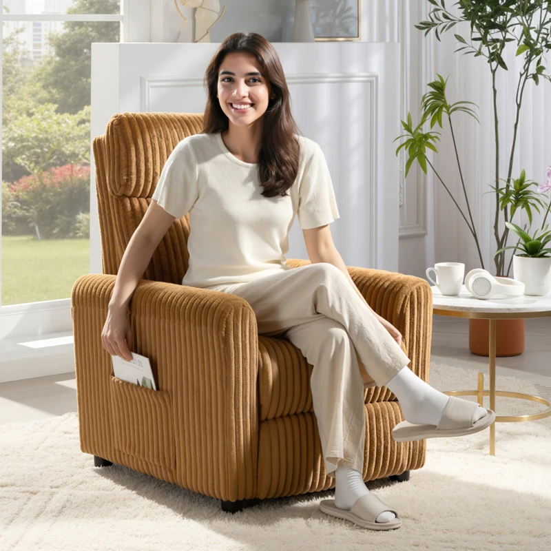 HOMCOM Sillón Relax Reclinable Manual Tapizado en Pana Instalación Rápida Reposapiés Acolchado Grueso Marrón