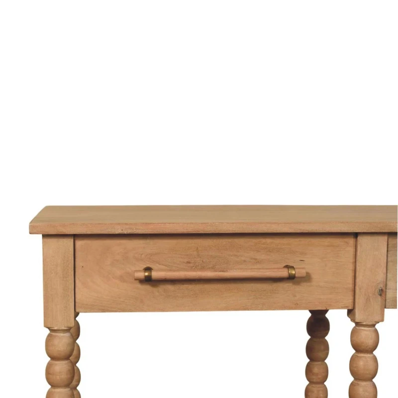 Solid Wood Savoy Bobbin Console Table with Shelves and 4 Shelves, Bedside Table with 2 Smooth-Gliding Drawers, 40L x 115W x 88H cm, Brown