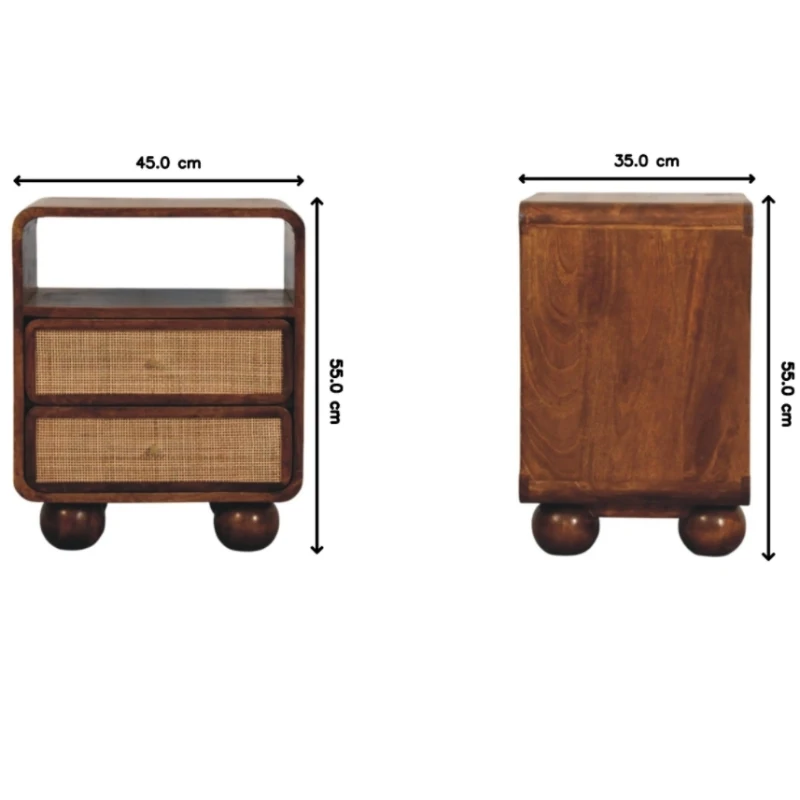 Solid Mango Wood Bedside Table with 2 Smooth-Glide Drawers, Open Shelf, Desk for Living Room, 35L x 45W x 55H cm, Brown