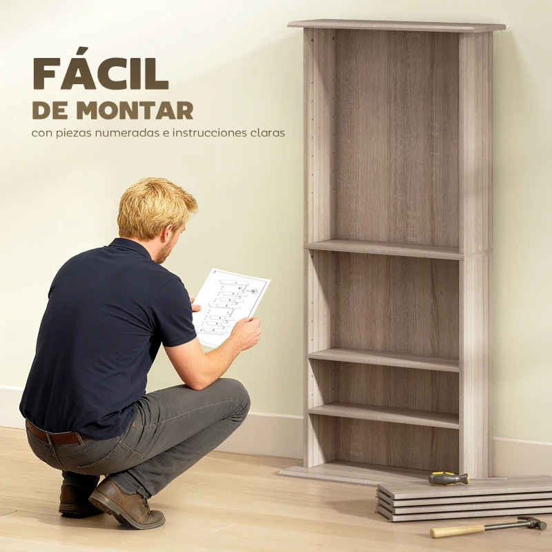 HOMCOM Estantería para CDs y DVDs Estrecha con 8 Compartimentos Estantes Ajustables 58x24x126,3 cm Madera Natural