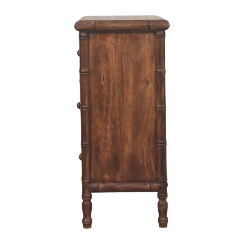 Solid Mango Wood 3-Drawer Chest with Turned Spindle Legs, Bedside Cabinet with Generous Organisation Drawers, 36L x 75W x 80H cm, Brown