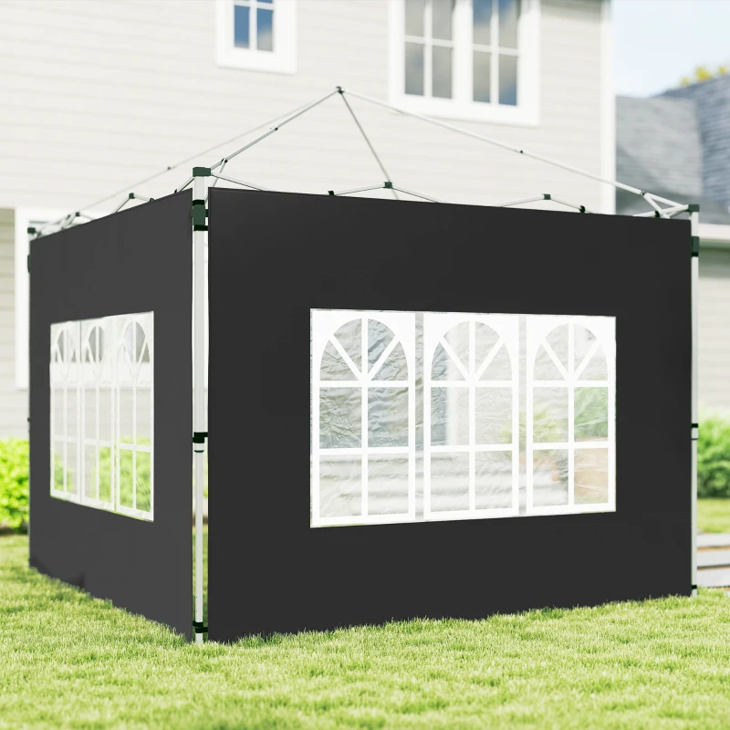 Outsunny Set 2 pannelli laterali per gazebo con finestra, 295x195 cm, Nero