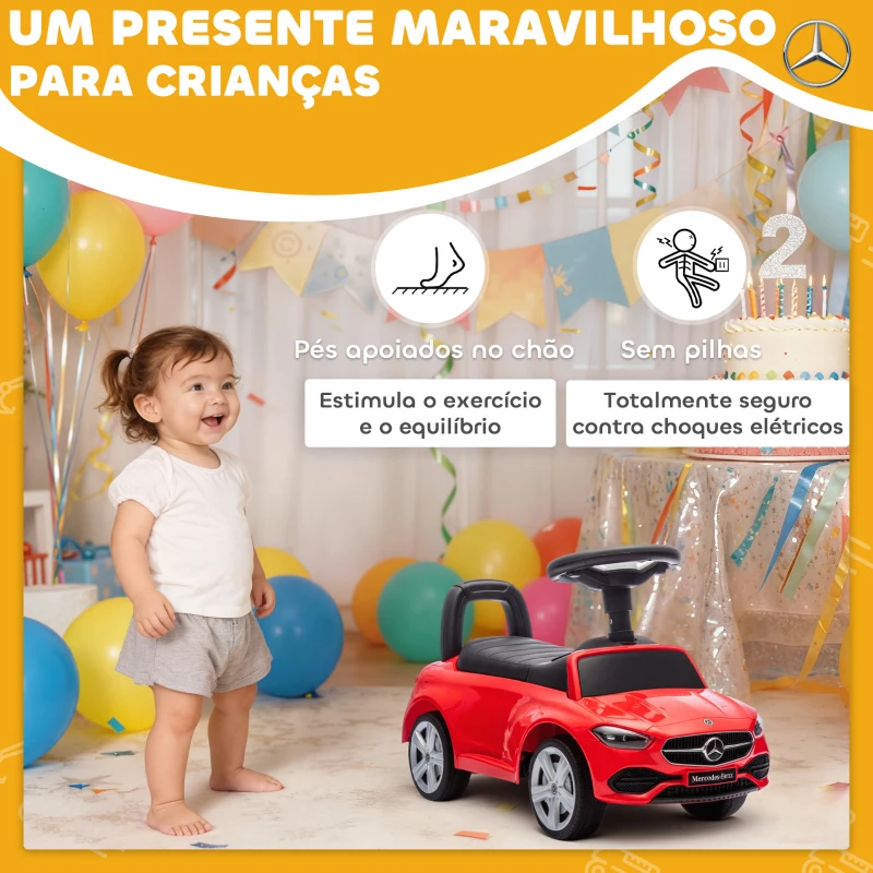 AIYAPLAY Carro Andador para Crianças Mercedes-Benz Classe C com Buzina Volante Sons de Motor e Espaço de Armazenamento 65x28x39 c