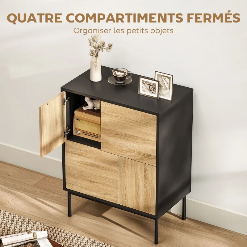HOMCOM Buffet salon meuble de rangement armoire de cuisine portes à pousser et 4 placards style moderne 60 x 35 x 78 cm, noir