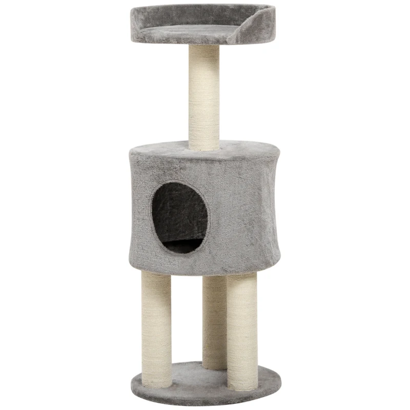 PawHut Árvore para Gatos com Arranhadores e Raspadores em Sisal Natural Árvore Escalável Casinha Altura 103 cm Cinza