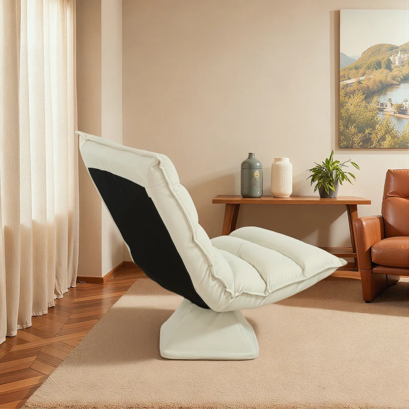 HOMCOM Poltrona de Chão Preguiçosa Giratória 360° com Encosto Reclinável Design Capitonê 62x62x95 cm Bege