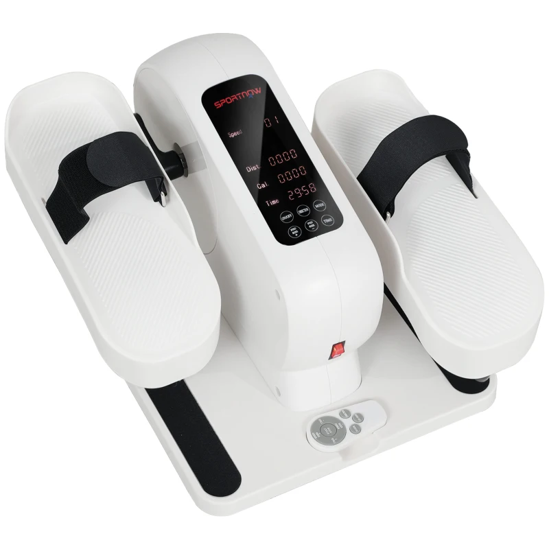 SPORTNOW Pedaleira para Apartamento Elíptico de Secretária Ecrã Lcd Telecomando e 12 Velocidades Ajustáveis 45x42x26 cm Branco