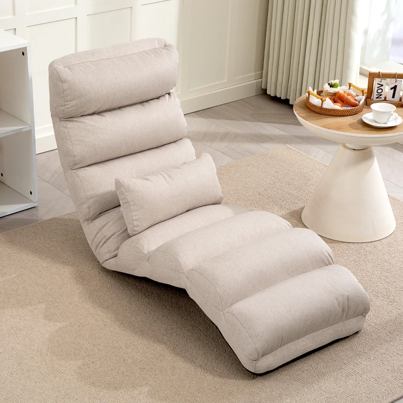 HOMCOM Chauffeuse 1 place fauteuil convertible avec dossier et appui-tête réglables sur 5 positions, 58x119x78cm, beige(m-10)