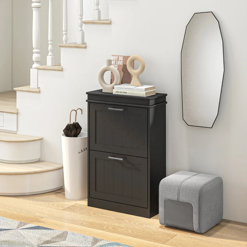 HOMCOM Sapateira 2 Portas Basculantes Prateleiras Ajustáveis para Entrada Corredor 54x24x82,5 cm Preto