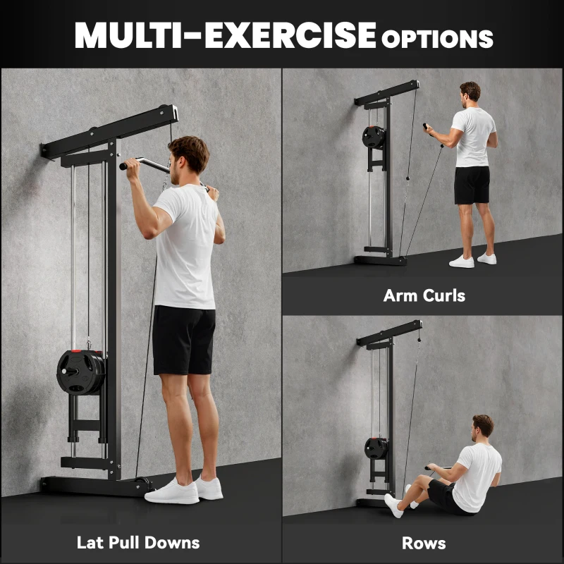 SPORTNOW Wall Mounted Lat Pull Down Machine, Crossover Cable Machine with High & Low Pulleys for Home Gym Full Body Workout