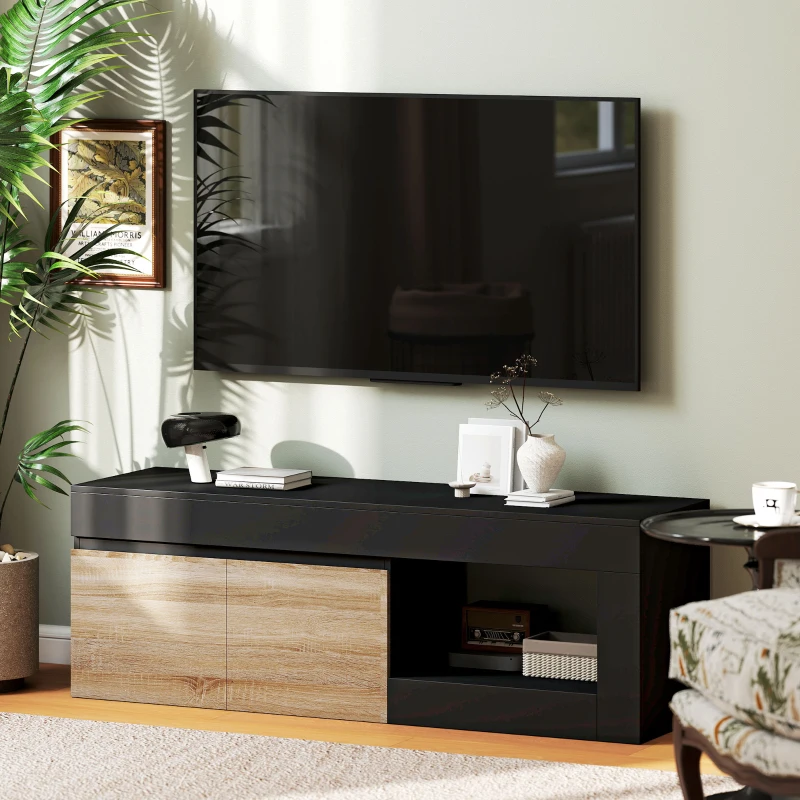 HOMCOM Móvel para Tv 2 Portas para Televisores de Até 60" Móvel para Tv com Armário e Prateleira Aberta Preto