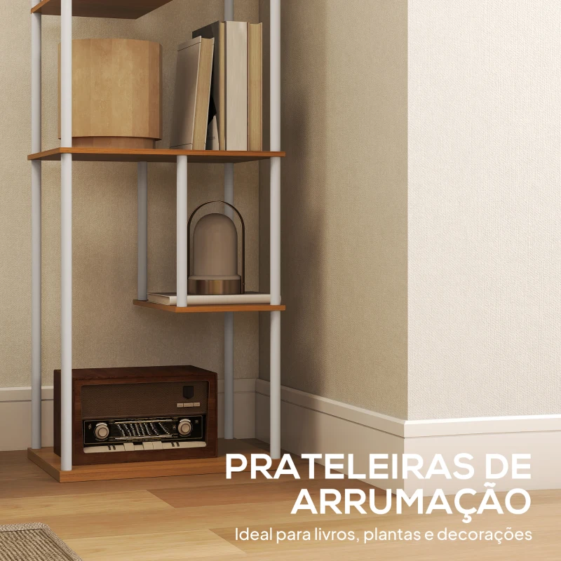 HOMCOM Candeeiro de Pé com Prateleiras Brilho e Temperaturas de Cor Ajustáveis 3000K-6500K e Temporizador 40x29x171 cm Branco e Madeira