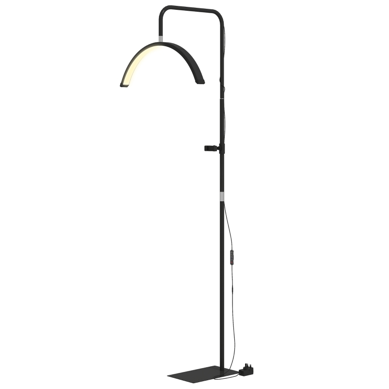 HOMCOM Candeeiro de Pé Meia Lua  com Cabeça Giratória 350° 7 Temperaturas de Cor Brilho Ajustável Suporte para Telemóvel Preto