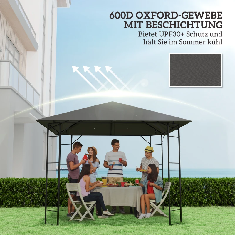 Outsunny Vervangend dak voor paviljoen 3 x 3 m waterafstotend paviljoendak UPF30+ vervanghoes Oxford-stof, 370 g/m², Grijs
