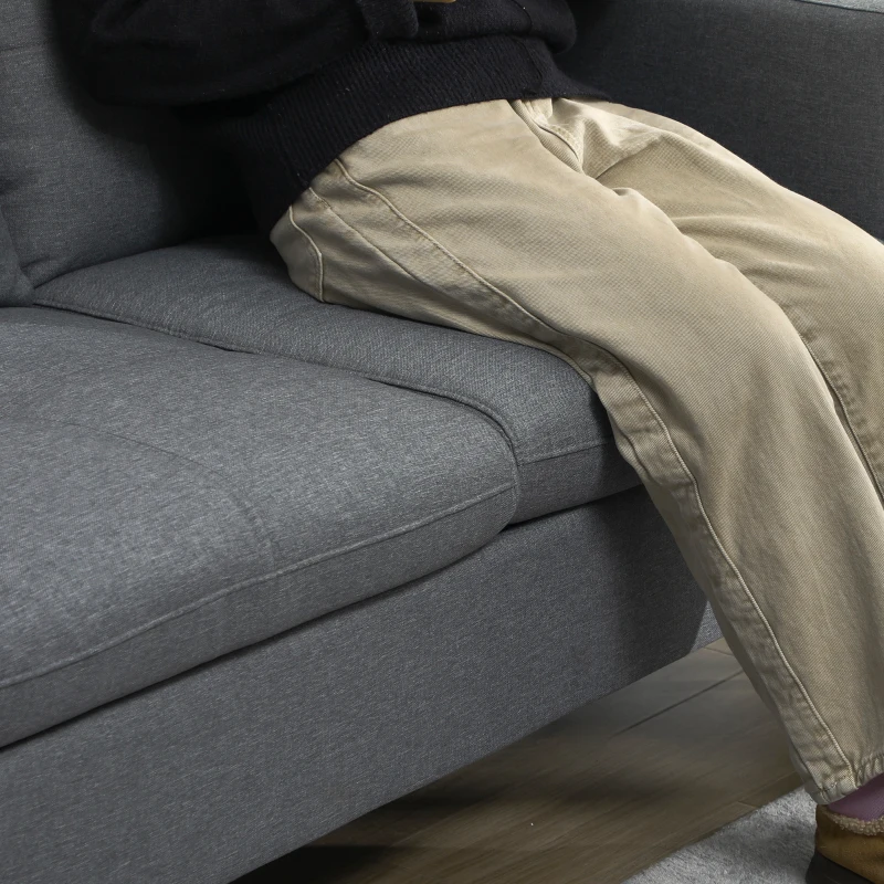 HOMCOM Sofá 2 Lugares Contemporâneo Pés em Metal Preto Tecido Efeito Linho 133x73x82 cm Cinza Escuro