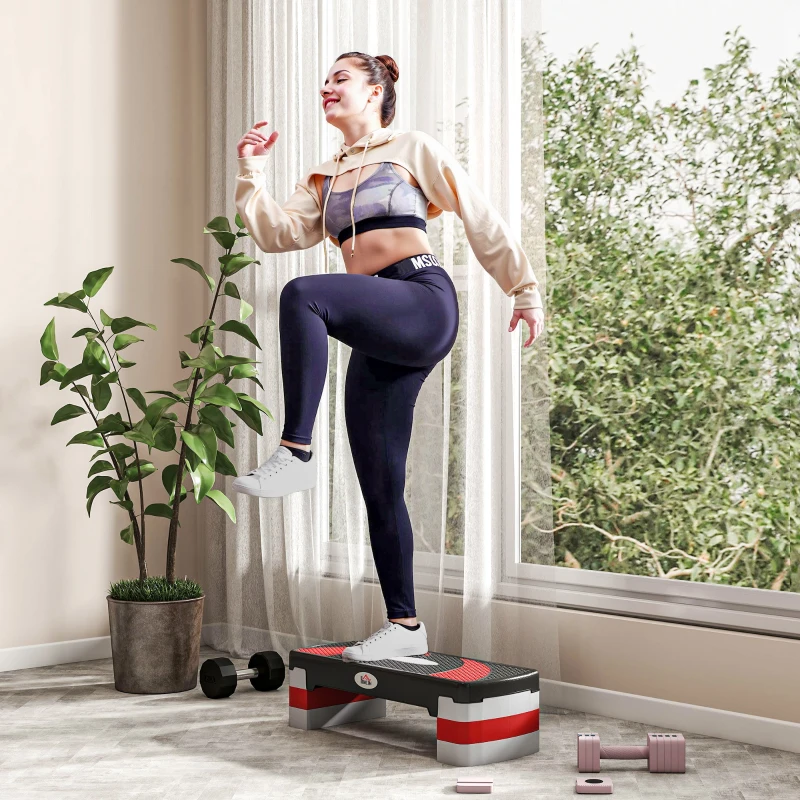 Stepper Fitness Aerobic - Aosom.fr x FFHandball - hauteur reglable surface antiderapante 80 x 31 x 20 cm noir gris clair