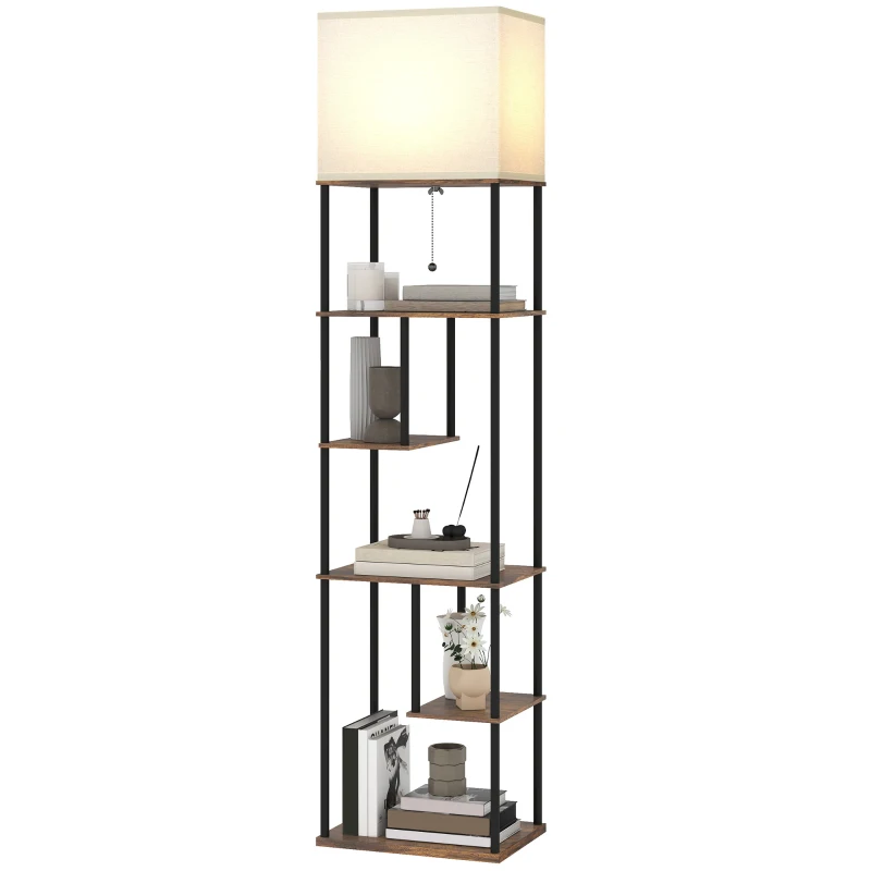 HOMCOM Lampadaire com Prateleiras Candeeiro de Pé para Sala Regulável Controle Remoto 40x29x171 cm Castanho e Preto