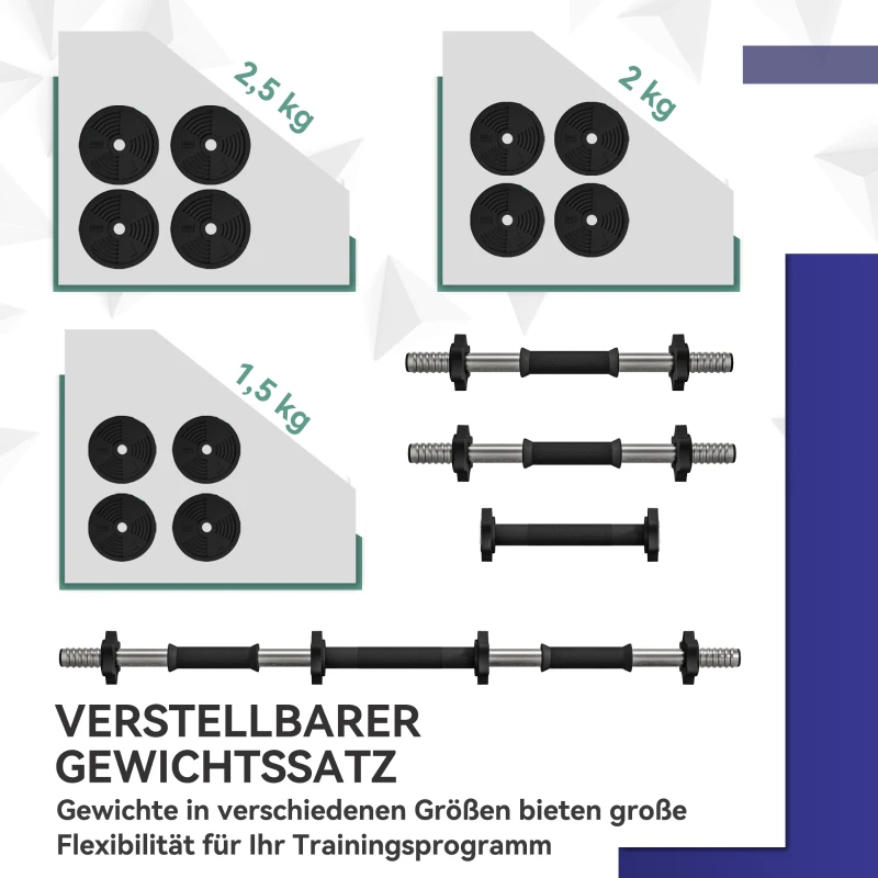 SPORTNOW 2-in-1 Hantel-Set, Lang- & Kurzhantel, 25 kg, rutschfest, bodenschonend, Schwarz/Grün