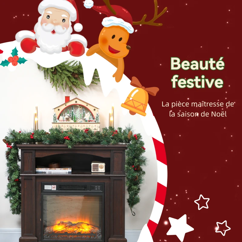 HOMCOM Guirlande de Noël artificielle 180 cm, décoration de Noël, 162 branches denses, pommes de pin, grappes de baies, vert