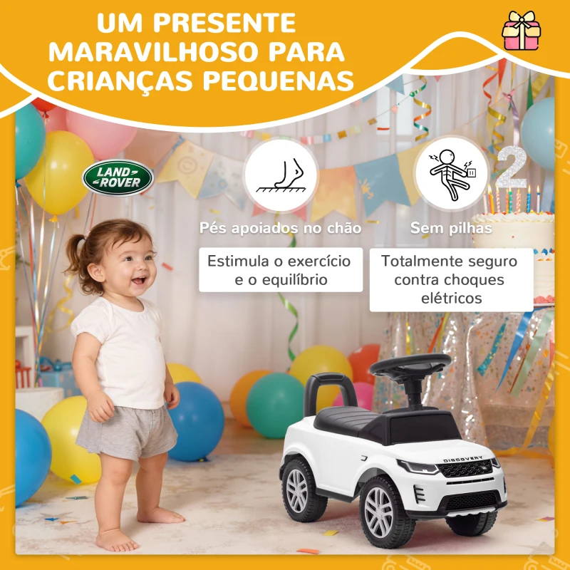 AIYAPLAY Carro Andador para Crianças  com Licença de Land Rover com Armazenamento Buzina Sons de Motor 65,5x28x42 cm Branco