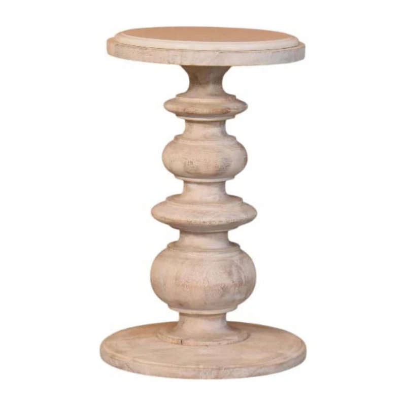 Solid Mango Wood Accent Table with Eco‑Conscious 100% Solid, Hand‑Finished Circular Desk with Durable Construction, 38L x 38W x 60H cm, Beige