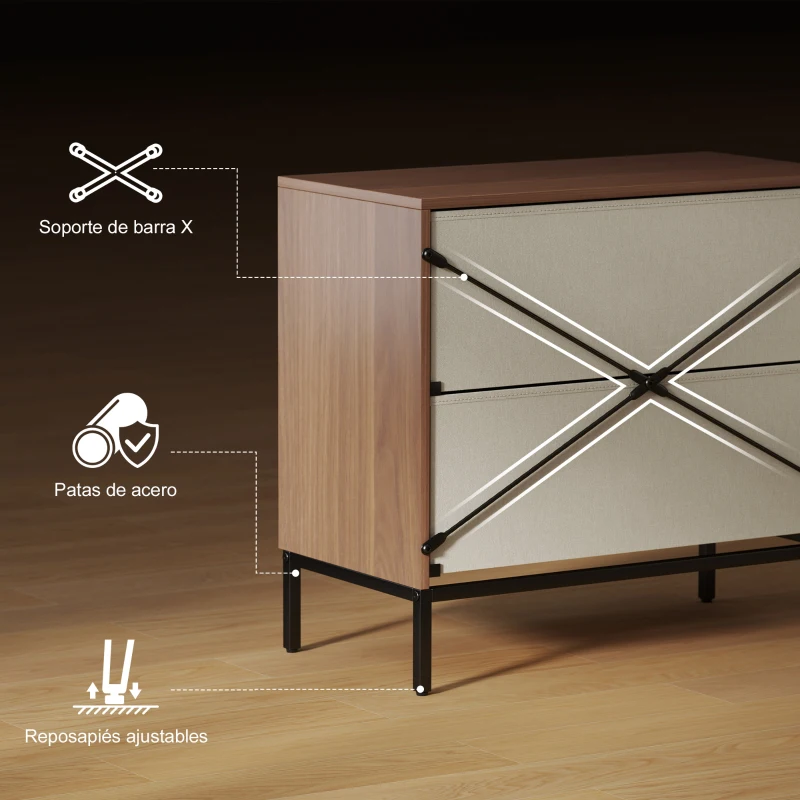 HOMCOM Cómoda con 2 Cajones de Tela Frentes con Patrón de Diamante para Salón Oficina Vestidor Natural y Blanco