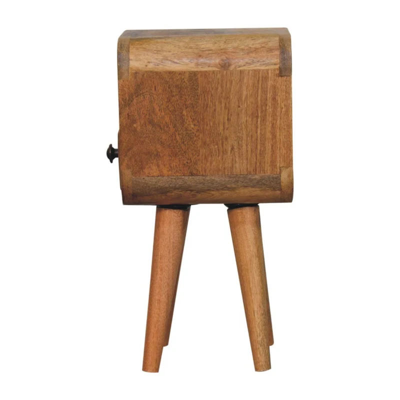 Solid Mango Wood Mini Curved Bedside with Spacious Drawer and Open Slot, Table with Space-saving Storage, 20L x 20W x 40H cm, Brown