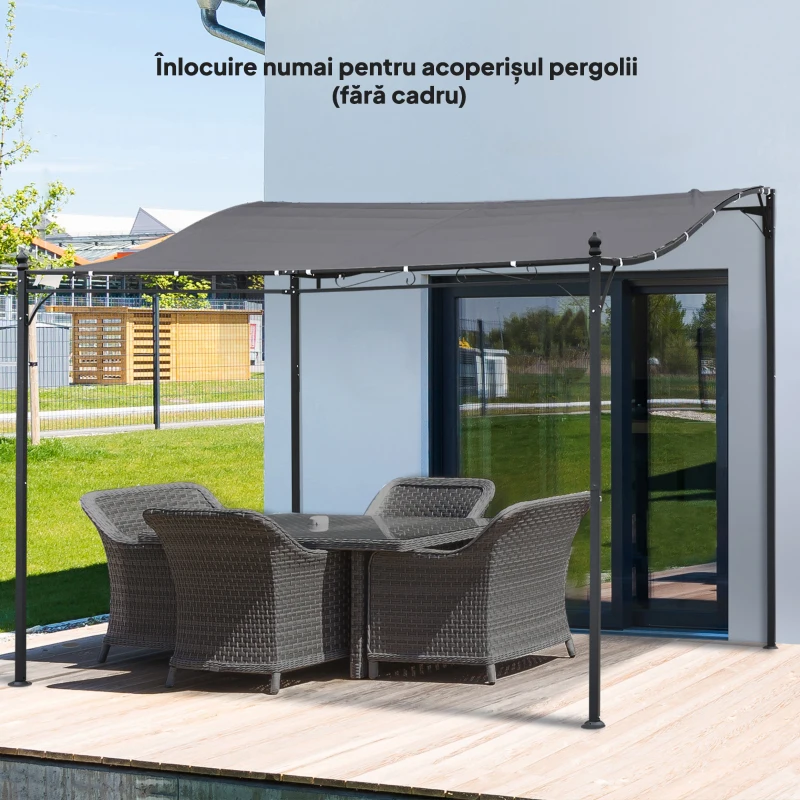 Outsunny Copertină de Rezervă pentru Pergolă cu 16 Orificii de Scurgere, Cârlige şi Inele, 297x 297 cm, Gri Închis