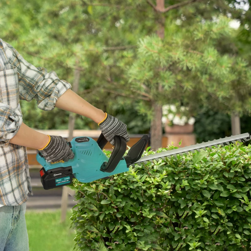 Outsunny Aparador de Sebes Elétrico com 2 Baterias 3 Ah e Carregador 0,8A Comprimento de Corte 51 cm 86x17x17 cm Azul