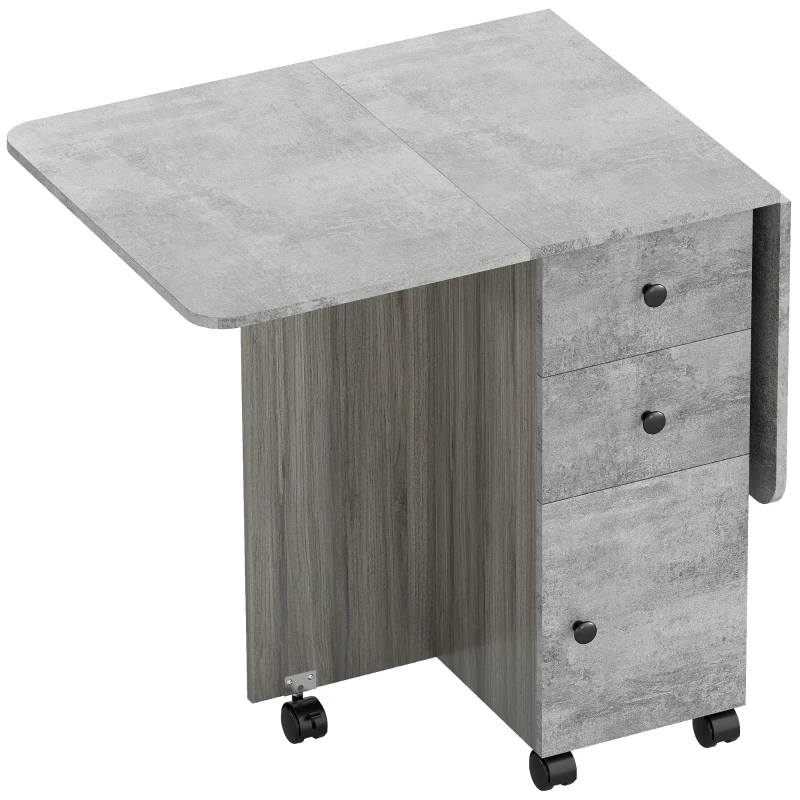 HOMCOM Tavolo Pieghevole con 2 Cassetti e Armadietto, 6 Rotelle e Freni, 120x60x76.5 cm, Grigio Legno e Roccia
