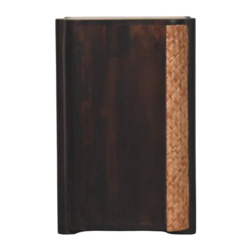 Solid Mango Wood Curved-Edge Rattan Bedside Table with 2 Drawers, Bedside Cabinet with Open Shelf, 40L x 50W x 60H cm, Brown