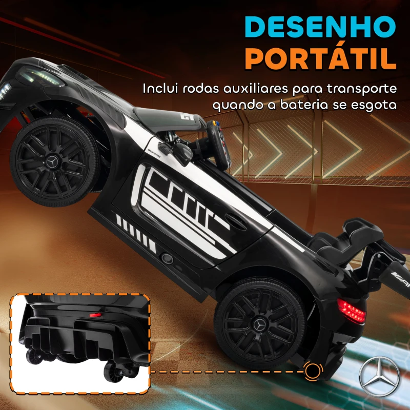 AIYAPLAY Carro Elétrico para Crianças Mercedes-AMG GT3 Evo12V com Controlo Remoto 2,4G e Motor Duplo 115x66x44 cm Preto