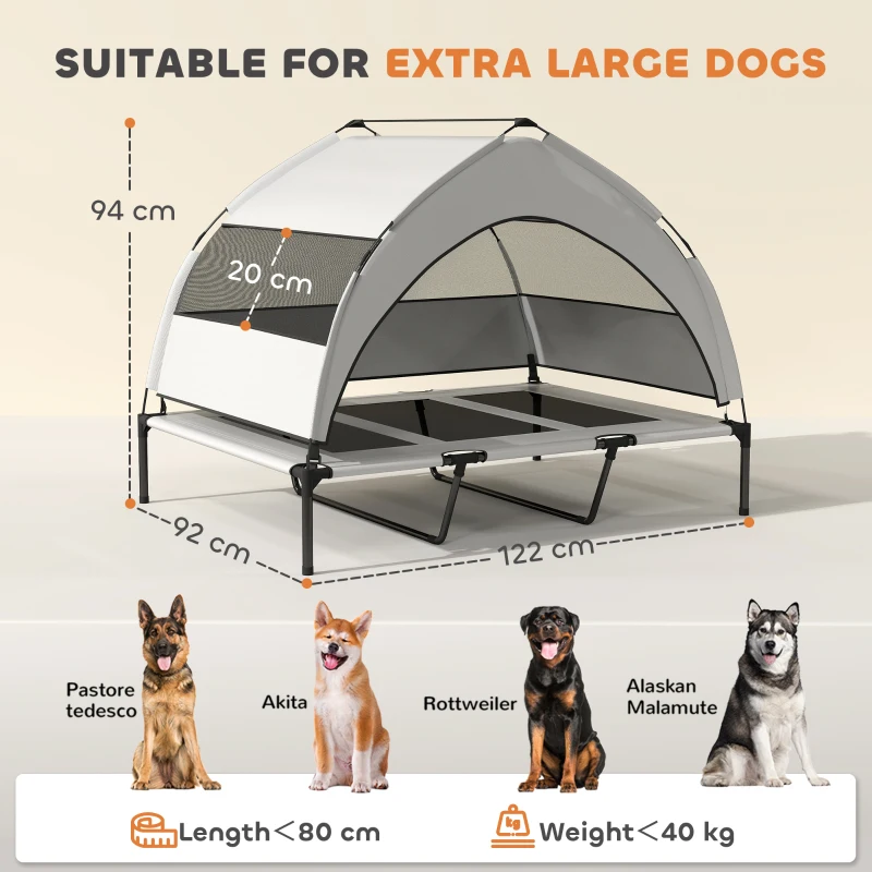 PawHut Pat Ridicat pentru Câini cu Copertină pe 3 Laturi Detașabilă Gri și Negru