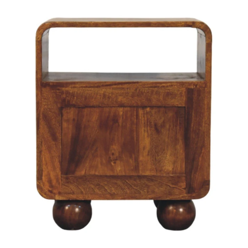 Solid Mango Wood Bedside Table with 2 Smooth-Glide Drawers, Open Shelf, Desk for Living Room, 35L x 45W x 55H cm, Brown