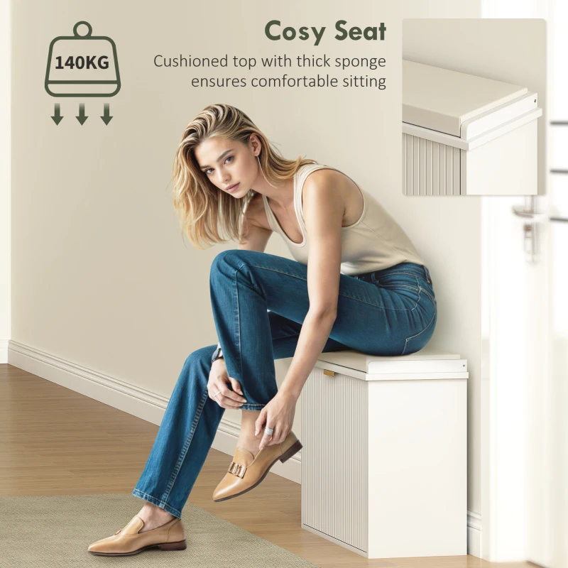 HOMCOM Elegant Six Shoe Bench, with Top Seat - White