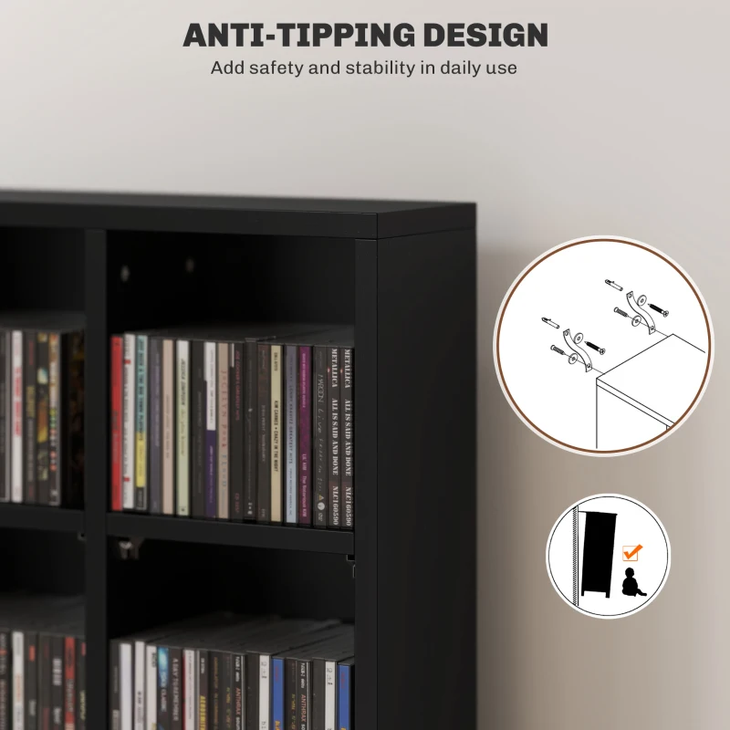 HOMCOM CD Storage Unit with Adjustable Shelves, 89 x 130.5 cm, Black