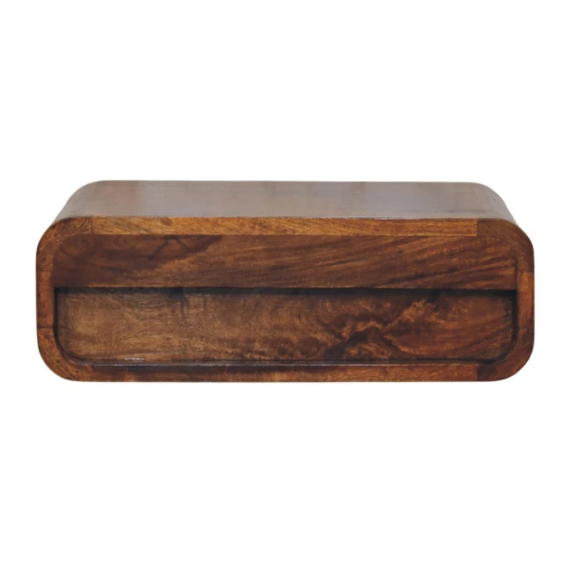 Solid Mango Wood Wall-Mounted Bedside Table with Drawer and Durable Space-Saving Construction, Desk for Bedroom, 32L x 45W x 15H cm, Brown