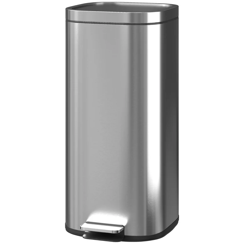 HOMCOM Lixeira de Cozinha 30L Lixeira com Pedal e Balde Interno Removível Tampa com Fechamento Suave 29x36x59,5cm Prata