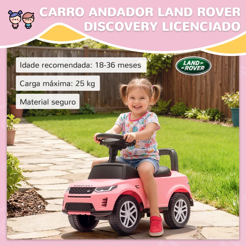 AIYAPLAY Carro Andador para Crianças  com Licença de Land Rover com Armazenamento Buzina Sons de Motor 65,5x28x42 cm Rosa
