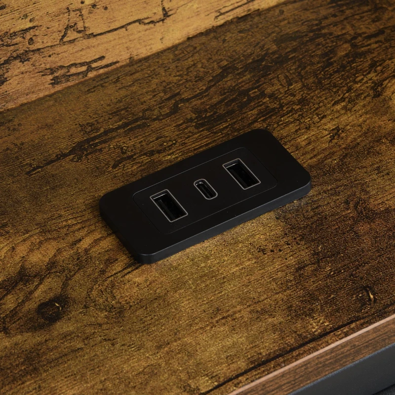 Hydraulic Storage Bed with Charging Sockets and LED Strip, Double Bed with Hydraulic Storage, 208L x 141W x 107H cm, Black+Neutral